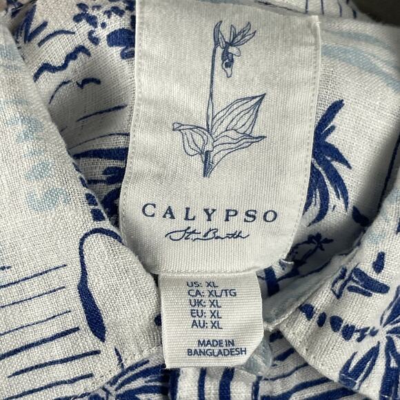 Calypso St Barth 100% Linen Top Womens XL Printed Button Up Tropical Coastal - Picture 8 of 14